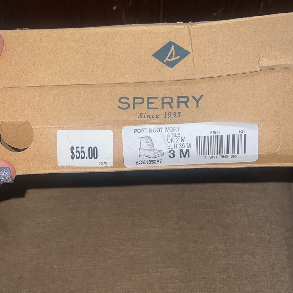 Ivory iridescent Sperry port boots size 1 girls